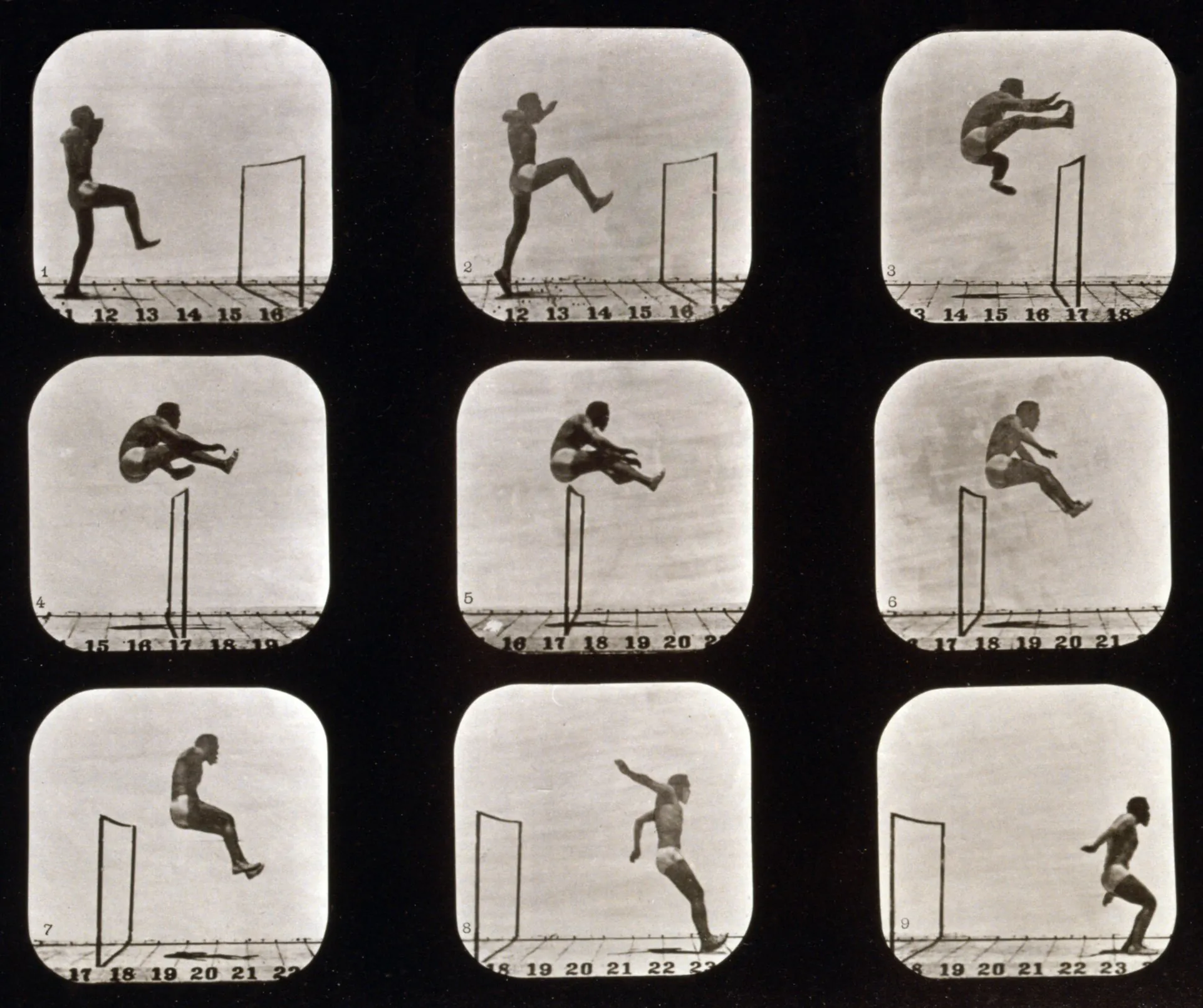 Eadweard Muybridge’s nine-frame photographic sequence of an athlete leaping over a hurdle